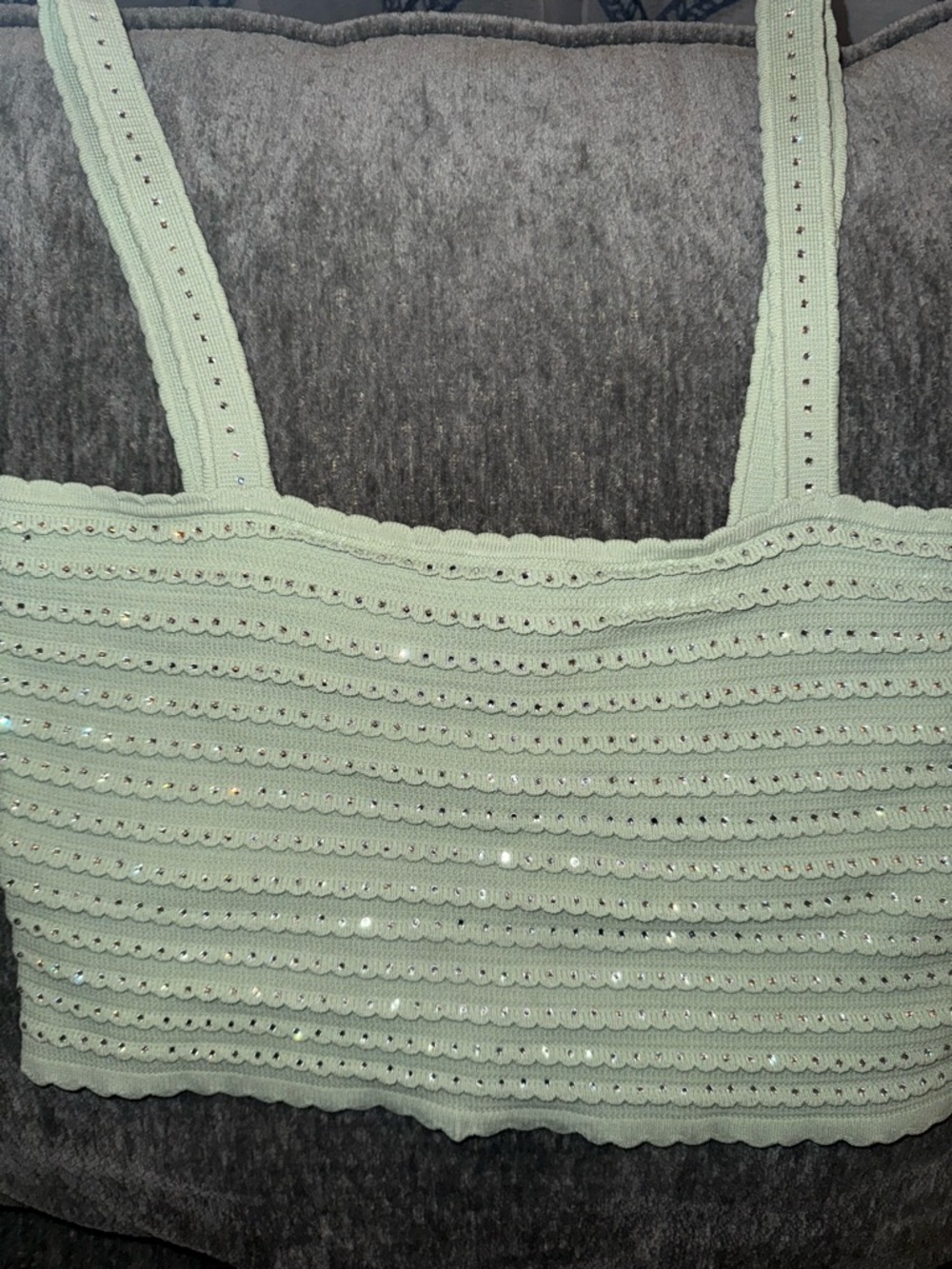 Sandro Mint Green Crochet Tank with Crystal Studs Size 3